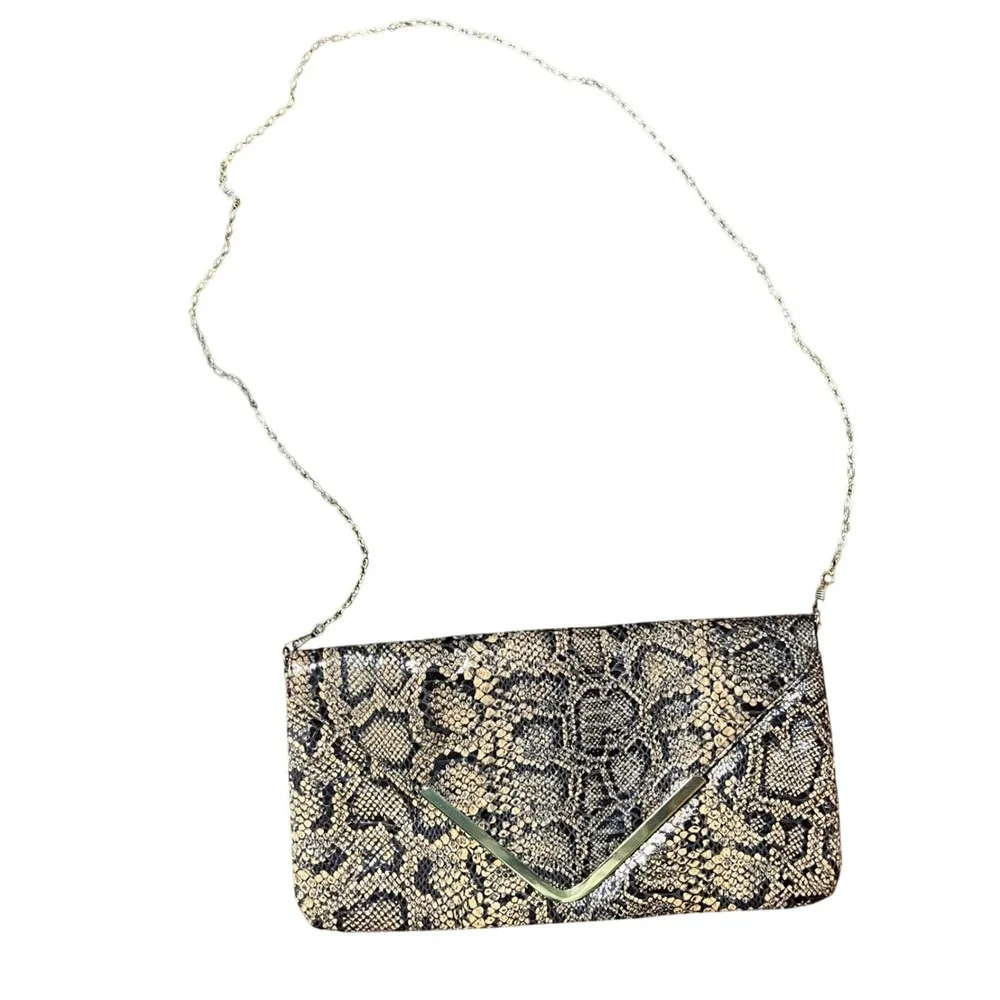 Miss Selfridge Large‎ Python Snake Print Clutch w/Gold Chain Strap Y2K 2000s 90s